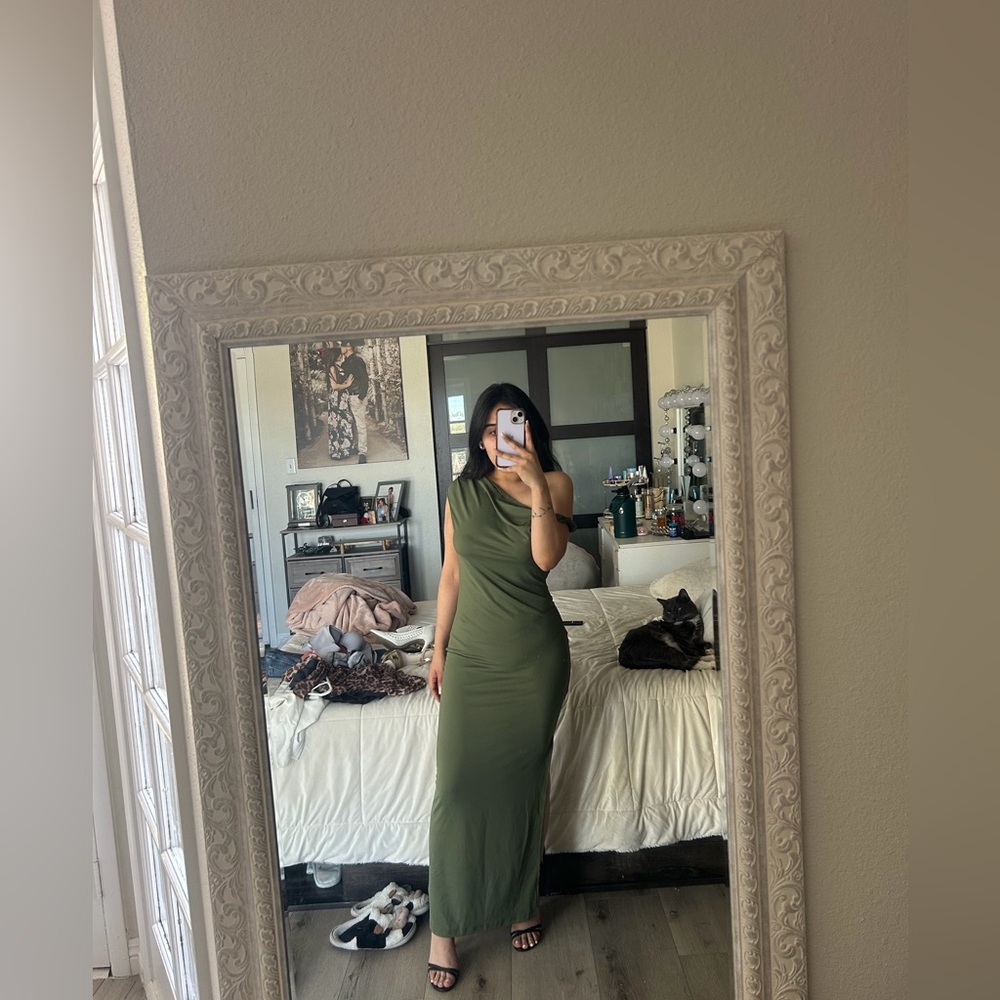 SHEIN One Shoulder Olive Dress